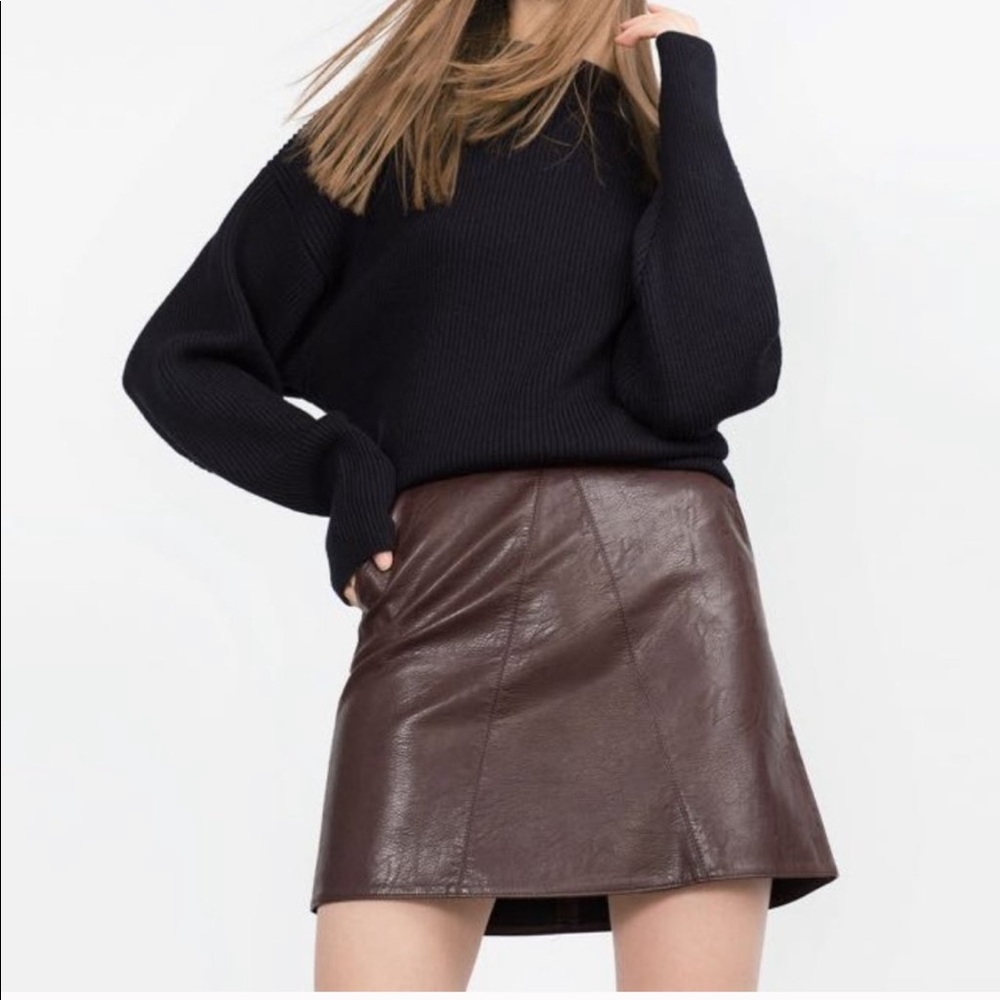 Zara Brown Faux Leather Mini Skirt